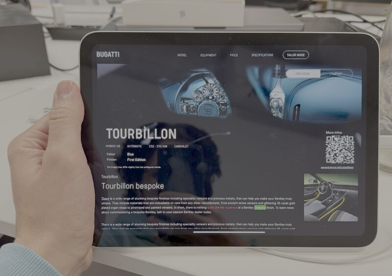 D'Ieteren Luxury Performance dealership iPad app showing a vehicle model page